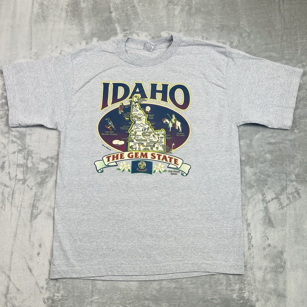 Vintage Idaho Shirt Pennington Large Gray Short Sleeve Graphic Tee 90s VTG